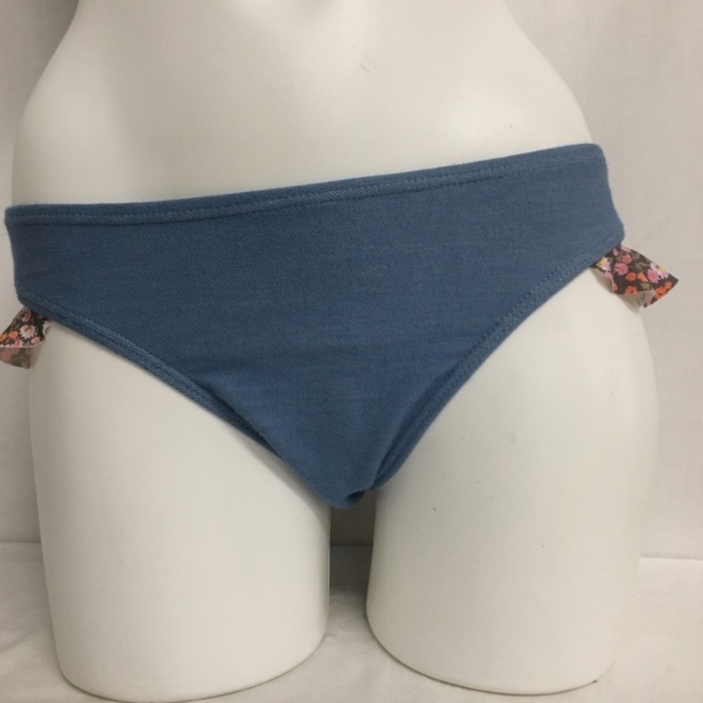 BP | Blue denim like Bikini Bottom with Floral Ruffle Trim sides
